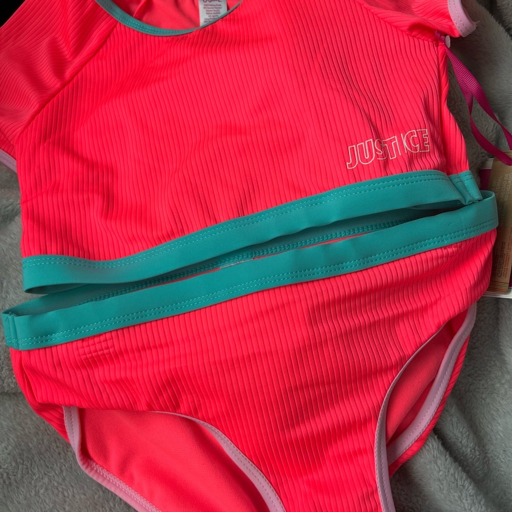 Justice Pink and Blue Rashguard Swim Top